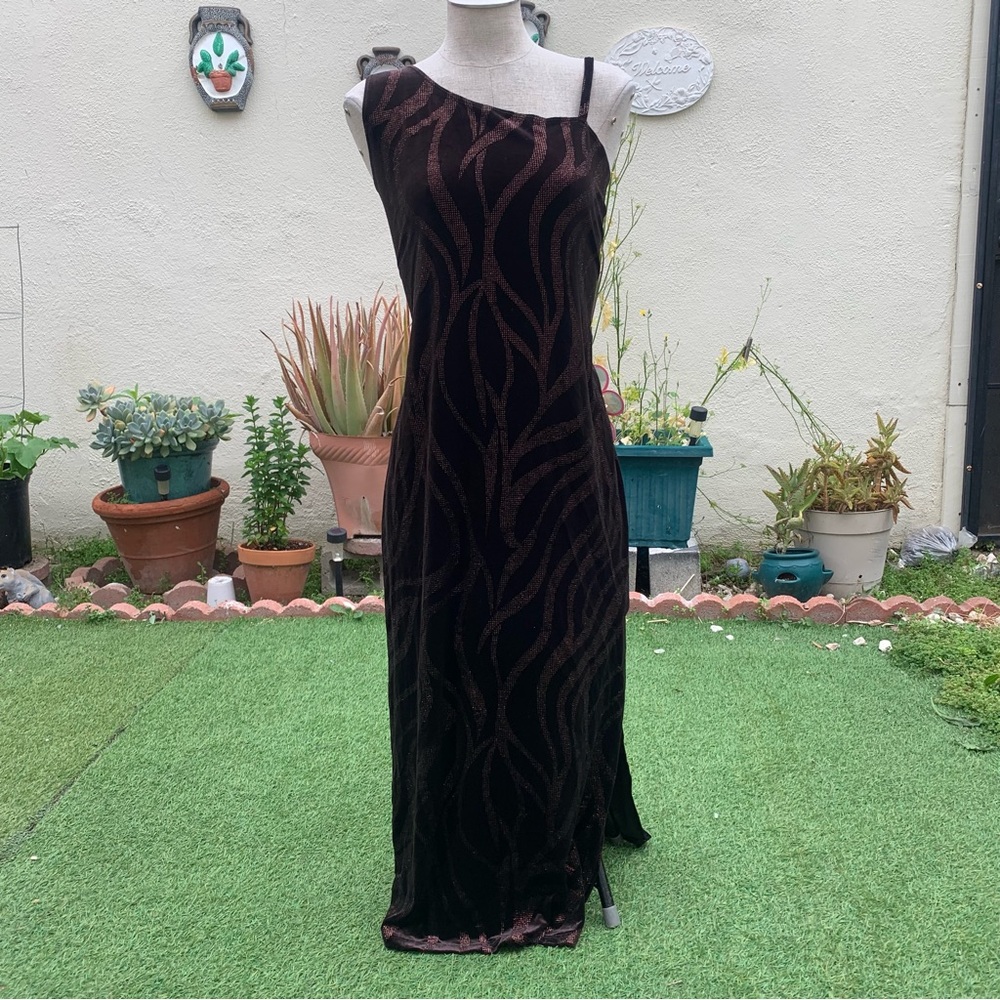 Brown vintage velvet maxi sparkle dress